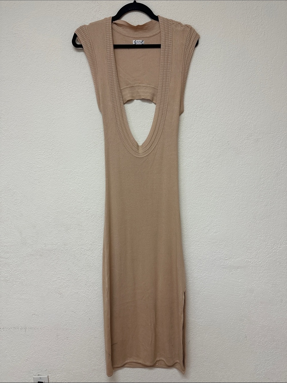 Free People Intimately womans Sleeveless Beige Cutout Midi Dress size L - Picture 2 of 4